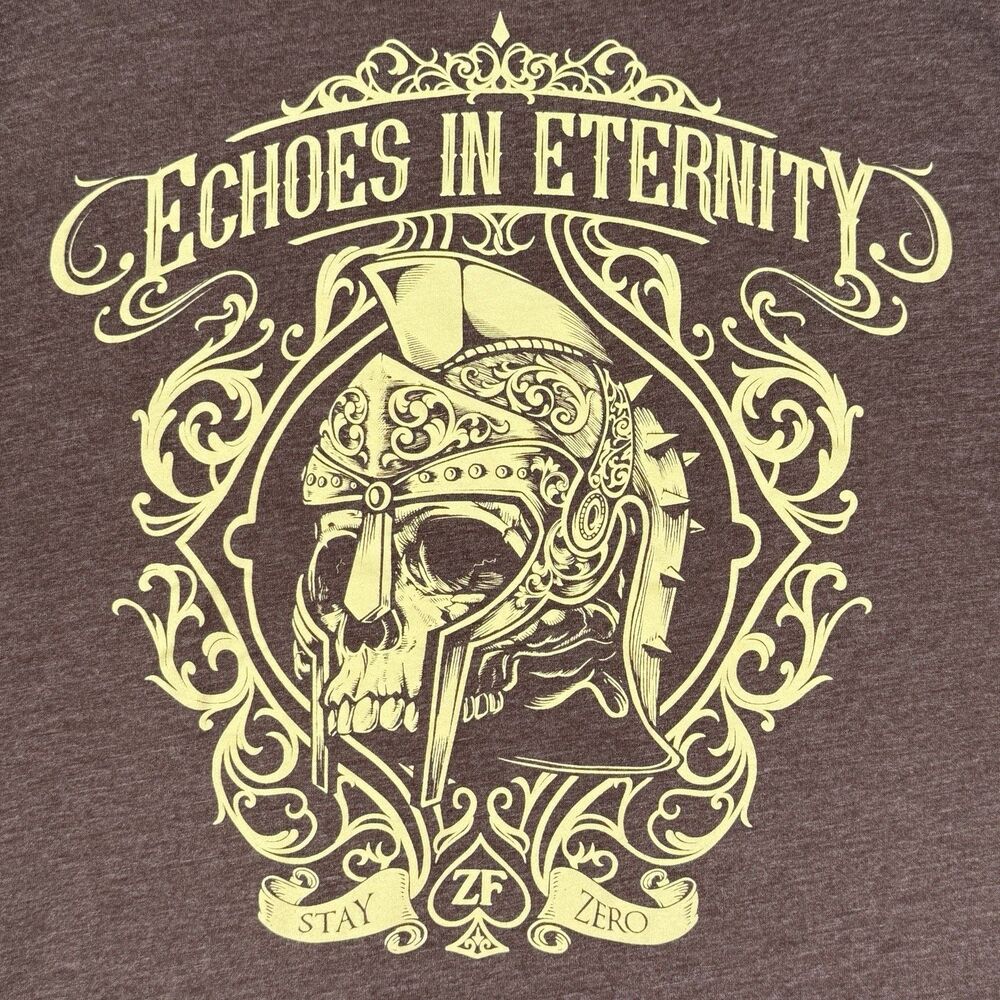Zero Foxtrot T Shirt Mens Large Brown Short Sleeve USA Echoes In Eternity